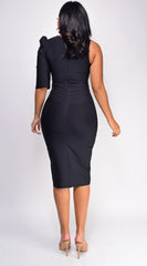 Delilah Black One Sleeve Bandage Midi Dress