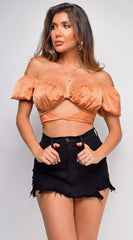 Cora Orange Satin Tie Crop Top