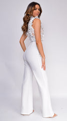 Vanna Crochet Flared Leg Jumpsuit - White