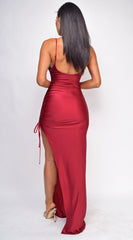 Scarlette Red Burgundy Ruched Slit Dress
