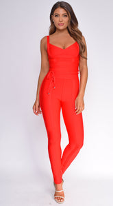 Elmirah Waist Cinching Bandage Jumpsuit - Red