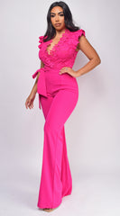 Giulia Fuchsia Pink Lace Crochet Jumpsuit
