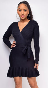 Lane Black Ribbed Dress