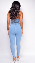 Aline Blue Plunge Surplice Denim Jumpsuit