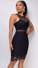 Bree Black Bandage Lace Detail Dress