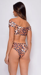 Canouan Brown Leopard Front Tie Off Shoulder Bikini Swimsuit