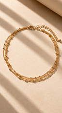 Adi Layered Bead Station Triple Chain Anklet - Gold