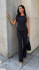 Avelora Pinstripe Tailored Set - Black