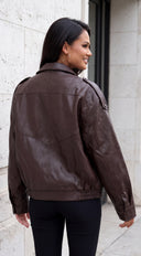 Dresden Faux Leather Moto Bomber Jacket - Brown