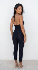 Selena Cowl Halter Capri Jumpsuit - Black