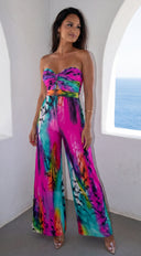 Sayla Multi Print Color Strapless Jumpsuit - Pink Multi
