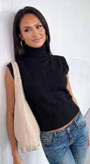 Mivie Sleeveless High Neck Knit Sweater - Black