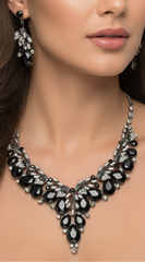 Crystal Black Teardrop Glass Vine Collar Necklace & Earrings Set