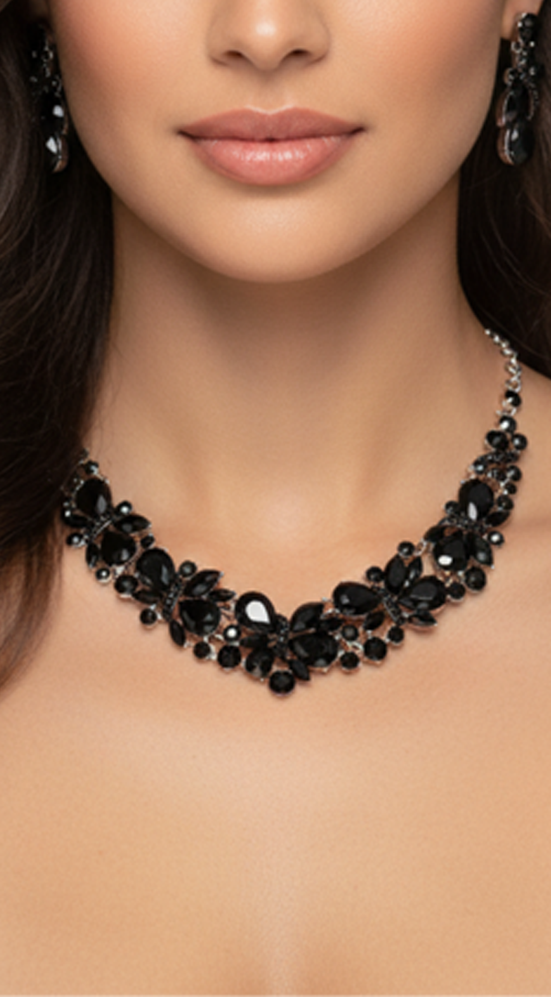 Elegant Glow Black Multi Stone Necklace & Earrings Set