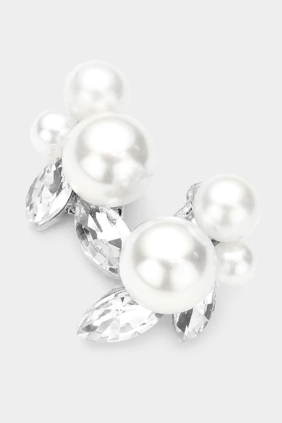 Triple Pearl Silver Accented Stud Earrings