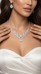 Desire Silver Teardrop Stone Rhinestone Necklace & Earrings Set