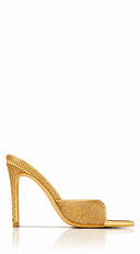 Lumière Crystal Stiletto Mules - Gold