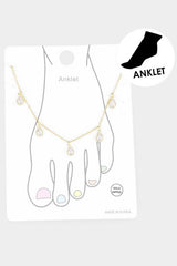 White Gold Dipped Teardrop Stone Anklet - Gold