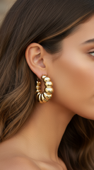 Gold Metal Striped Earrings