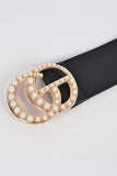 Faux Leather Pearl CG Wide Waist Belt