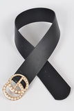 Faux Leather Pearl CG Wide Waist Belt