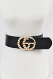 Faux Leather Pearl CG Wide Waist Belt