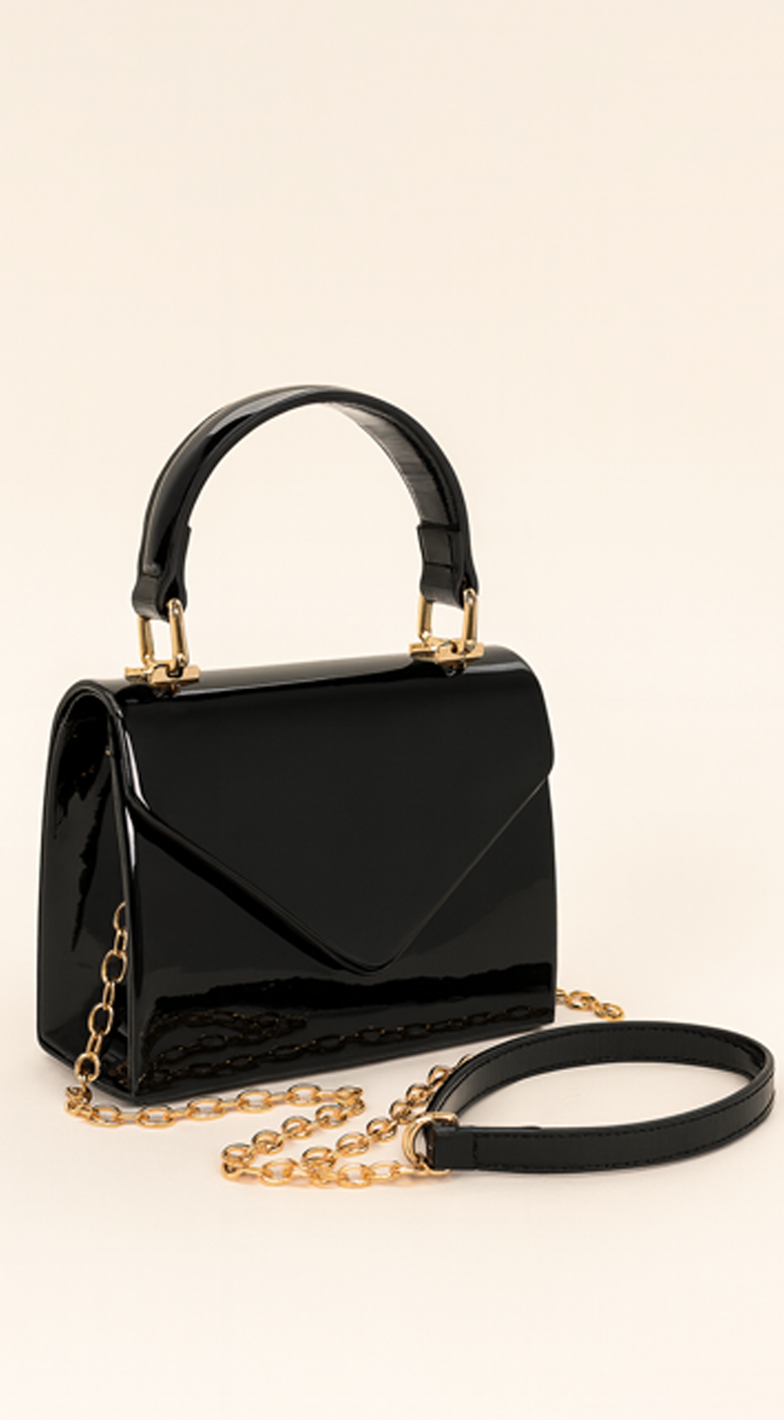 Enamel Faux Leather Top Handle Bag