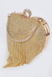 Rhinestone Gold Fringe Mini Clutch Bag