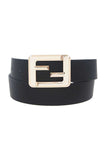 Black Worn Gold Metal Square Buckle Faux Leather Belt