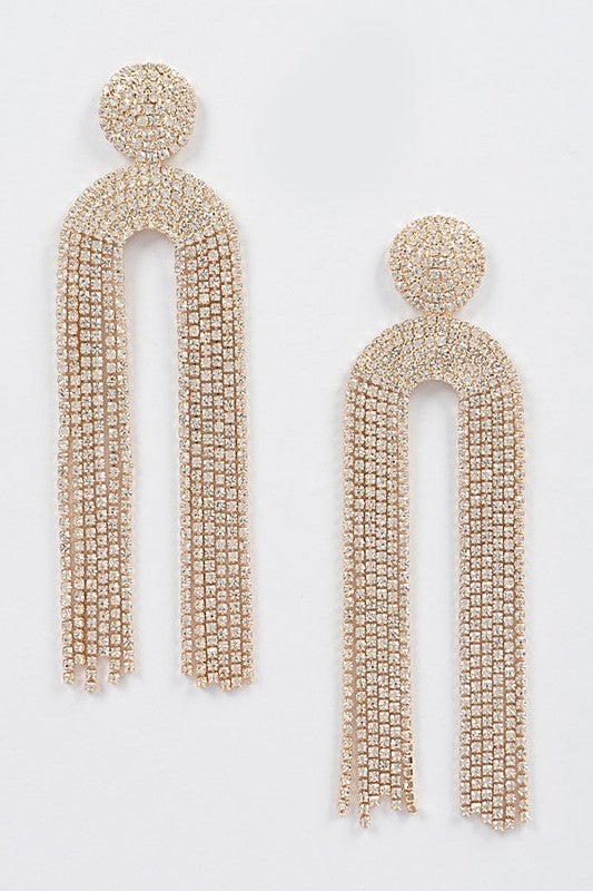 High Stakes Rhinestone Drop Earrings - Gold