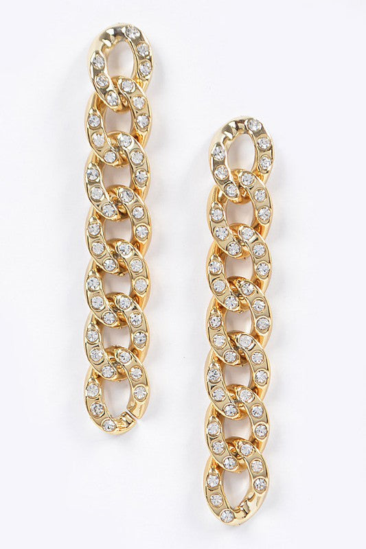 Pretty Glitz Gold Chain Rhinestone Earrings