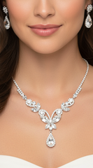 Butterfly Marquise Rhinestone Silver Necklace & Earrings Set