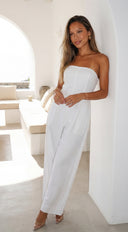Elarya Tube Wide Leg Jumpsuit in White styled look from behind