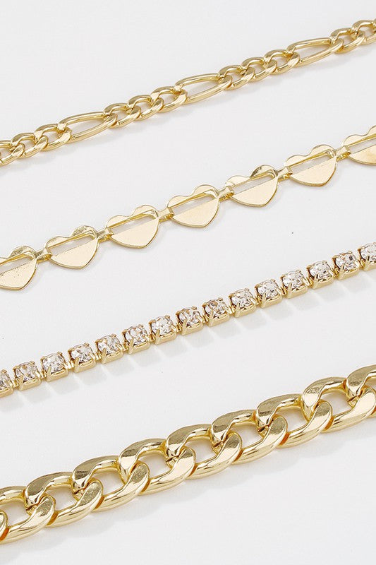 Heart Gold Anklet Chain Set
