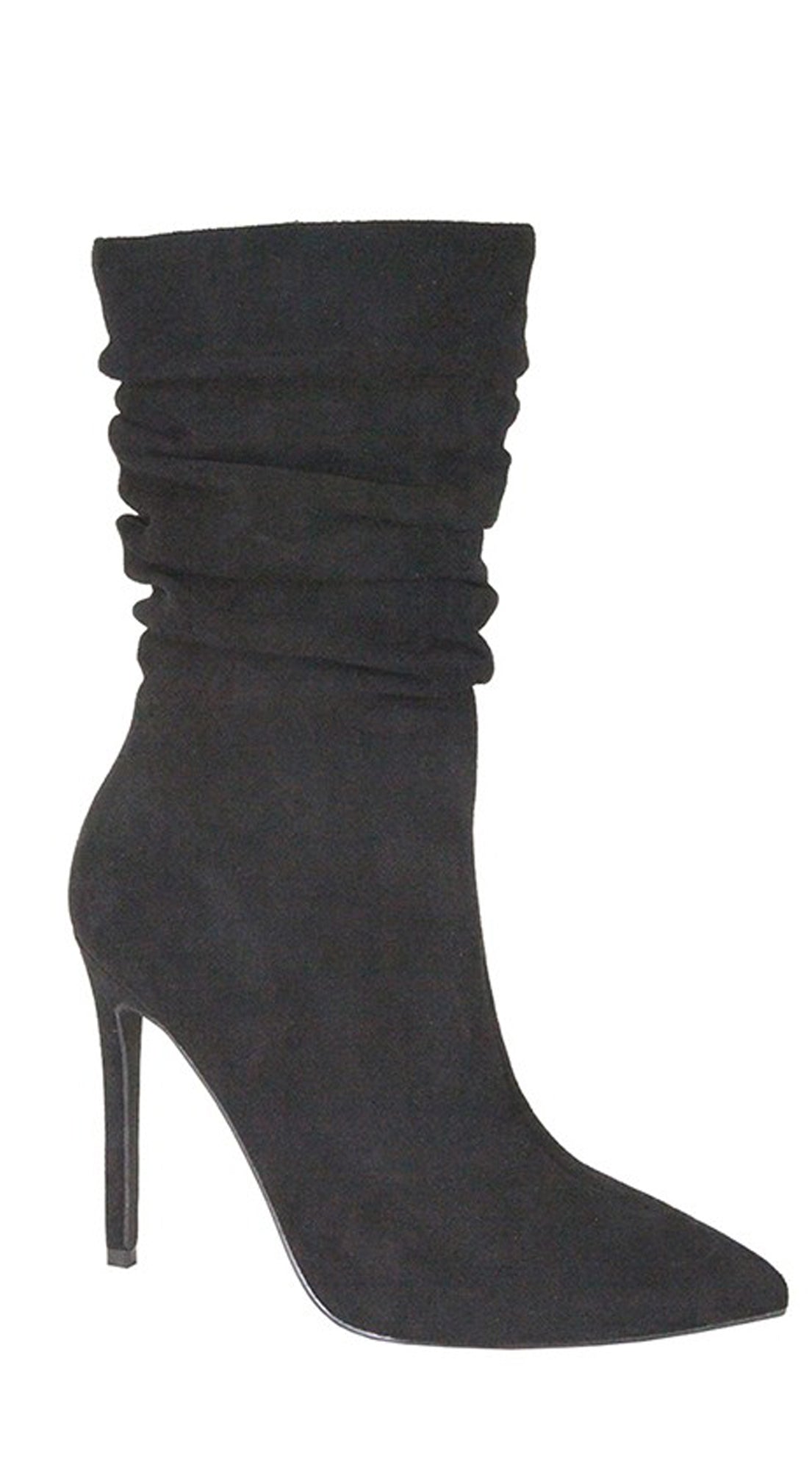 Ludovica Black Side Zipper Suede Pointy Toe High Heel Booties