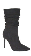 Ludovica Side Zipper Suede Pointy Toe High Heel Booties - Black