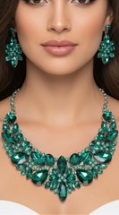 Sophistication Emerald Green Multi Stone Evening Necklace & Earrings Set