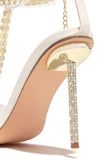 Adore White Rhinestone T Strap Square Toe Heel Sandals