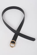 Twin Halo Gold Buckle Belt styled on model texture detail