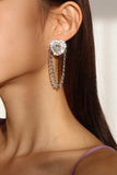 Heart Silver Rhinestone Tassel Drop Earrings