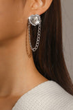 Heart Silver Rhinestone Tassel Drop Earrings