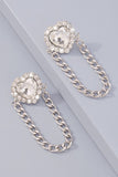 Heart Silver Rhinestone Tassel Drop Earrings