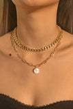 Vintage Round Gold Pearl Pendant Choker Necklace