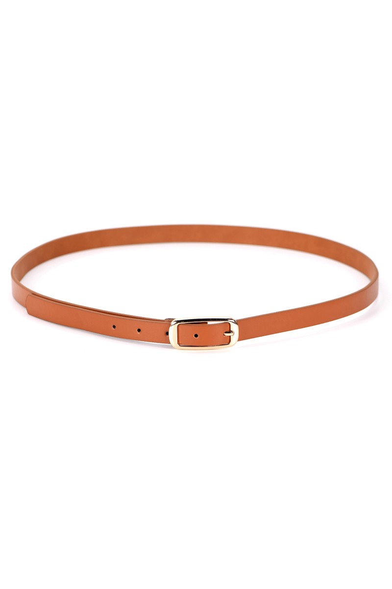 Gold Buckle Thin Brown Belt