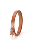 Gold Buckle Thin Belt in Brown close-up detail