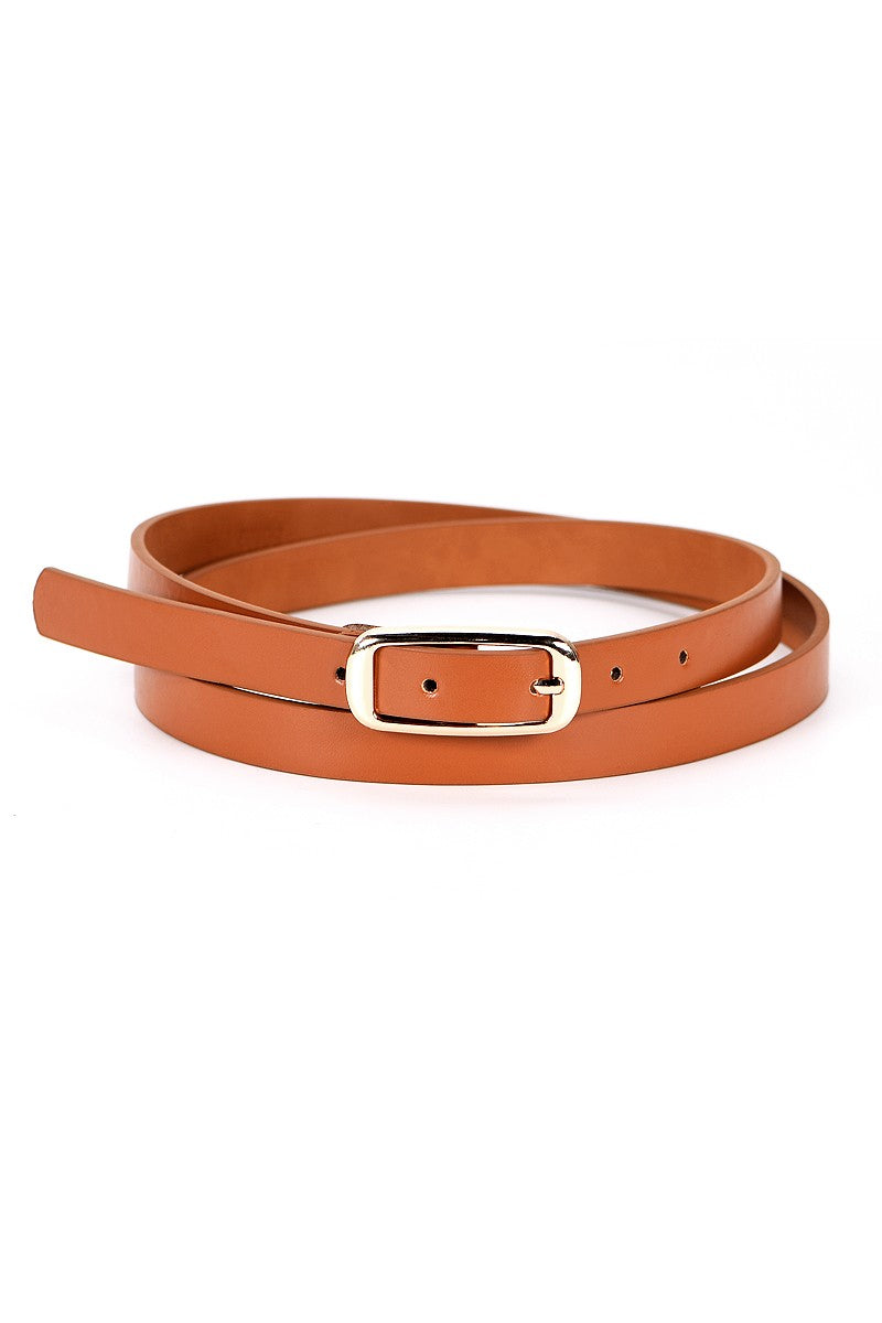 Gold Buckle Thin Brown Belt