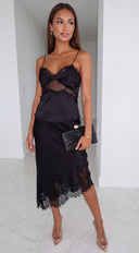Solvaya Satin Lace Set - Black