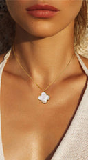 Clover Pendant Gold Dipped Chain Necklace in White close-up detail shot