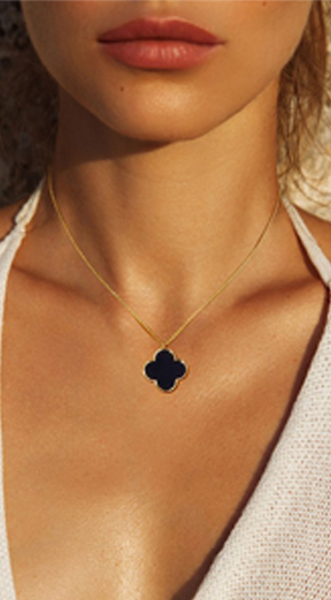 Clover Pendant Gold Dipped Chain Necklace - Black
