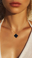 Clover Pendant Gold Dipped Chain Necklace - Black